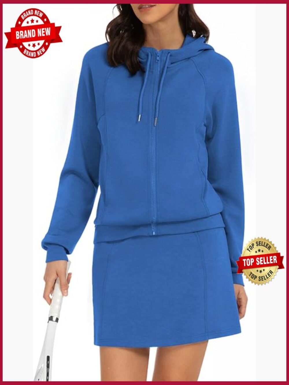 Women's 2 Piece Skirt Set Athletic Tracksuit Zip Up Hooded Sweatshirt Active